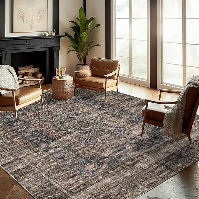 CHAMPLANT Washable Area Rug 9'x12' Retro Boho Design Non-Shedding Easy Care - Image 2
