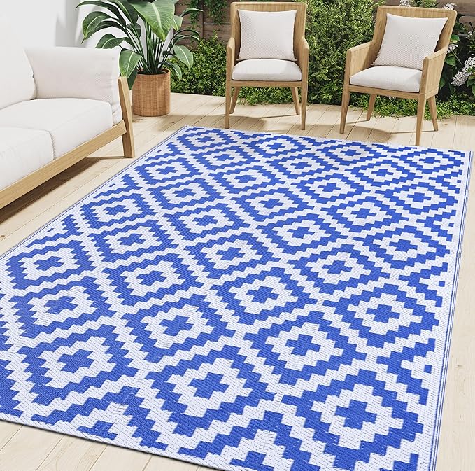 Smiry Waterproof Outdoor Rug 9x12 ft, Reversible Plastic Straw Patio Camping by Smiry