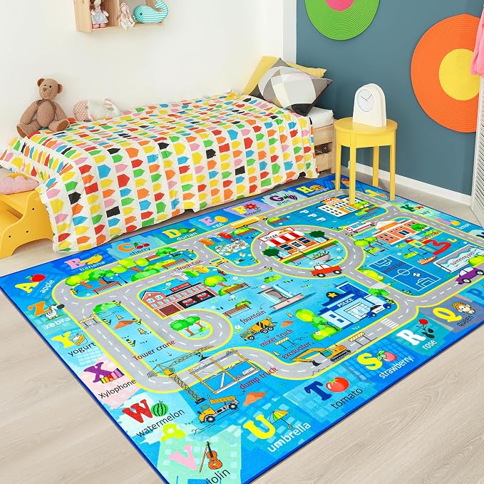 Chicrug 5x7 Car Road Area Rug for Kids Playroom Bedroom, Non Slip Low Pile - Image 7
