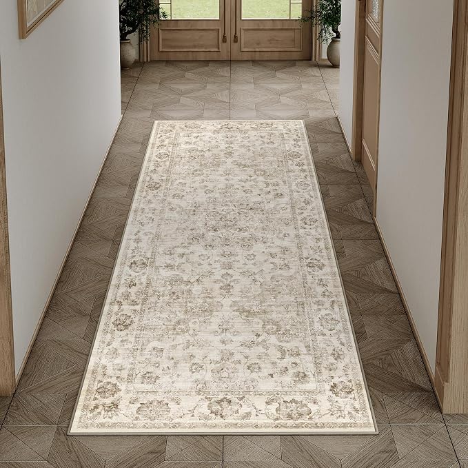 2x5 Washable Neutral Runner Rug Beige Vintage Hallway Kitchen Carpet Non-Slip - Image 3