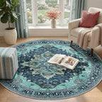RELEANY Area Rugs Round 4ft Washable Non-Slip, Floral Vintage Distress - Image 2