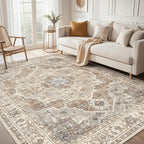 8x10 Washable Area Rug: Vintage Neutral Soft Non Slip Thin Large Floor Carpet by MICGEEK