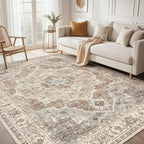 6x9 Washable Area Rug: Vintage Neutral Soft Non Slip Thin Large Floor Carpet by MICGEEK
