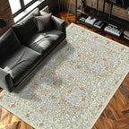 Vintage Beige Blue Living Room Rug, 6x9 Washable Area Rugs - Image 2