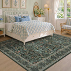 Dark Green 5x8 Dining Room Rug, Floral Washable Soft Non Slip Area Rugs - Image 6