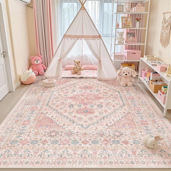 zesthome 8x10 Area Rugs for Girls Bedroom, Non-Slip Backing Washable Rugs by Zesthome