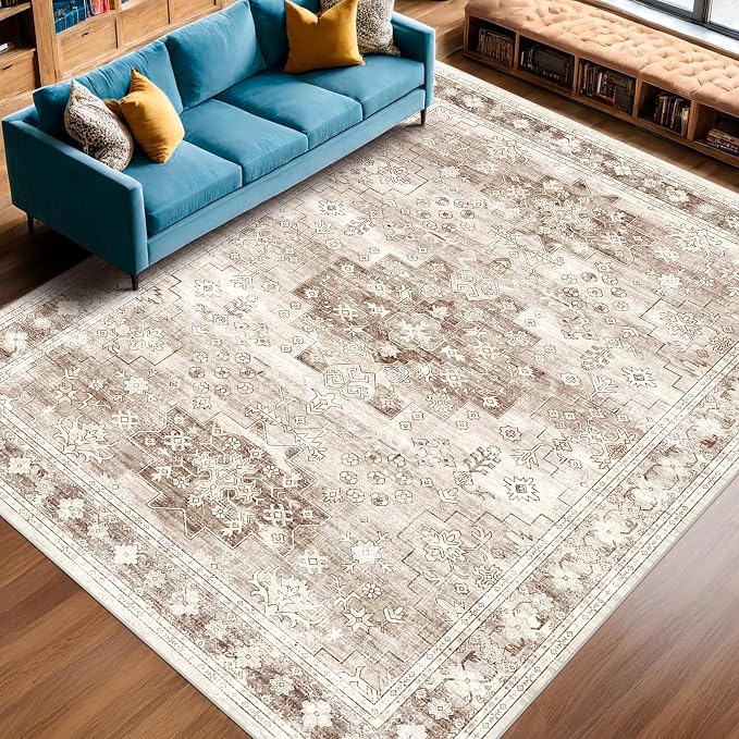 Beige Boho Rug for Living Room 8x12 by HazoHaus