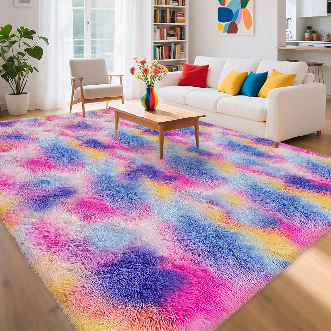 Large Hot Pink Rainbow Area Rug by TENNOLA
