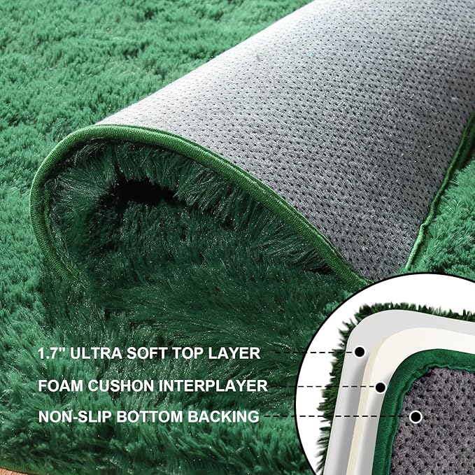 5x7 Area Rugs for Living Room, Large Fluffy Dark Green Rugs for Bedroom - Image 3