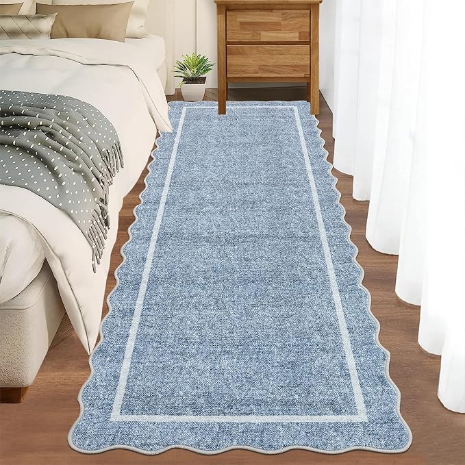GarveeHome Scalloped Washable Runner Rug 2x6 Non Slip Kitchen Rugs Modern Blue - Image 3