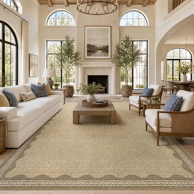 GarveeHome Scalloped Tan Washable Rugs 10x13 Rug by GarveeHome