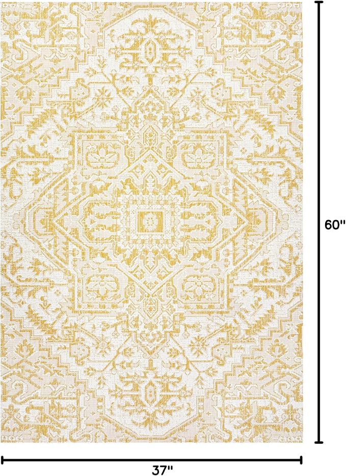 JONATHAN Y Boho Medallion Indoor Outdoor Area Rug 3X5 Cream/Yellow, Estrella - Image 2