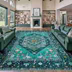 SERISSA Washable Rugs 9x12 Area Rugs, Large Non-Slip Boho Living Room Teal Rug - Image 5