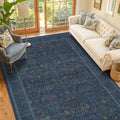 Washable Dark Blue 5x7 Living Room Area Rug by Evyhood
