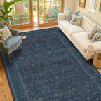 Washable Dark Blue 5x7 Living Room Area Rug by Evyhood