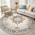 RELEANY Area Rugs Round 6ft Washable Non-Slip, Floral Vintage Distress by RELEANY