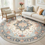 RELEANY Area Rugs Round 6ft Washable Non-Slip, Floral Vintage Distress by RELEANY