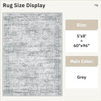 Soalmost 5x8 Area Rugs Grey Low Pile Indoor Washable Trendy Faded Style Rugs - Image 5
