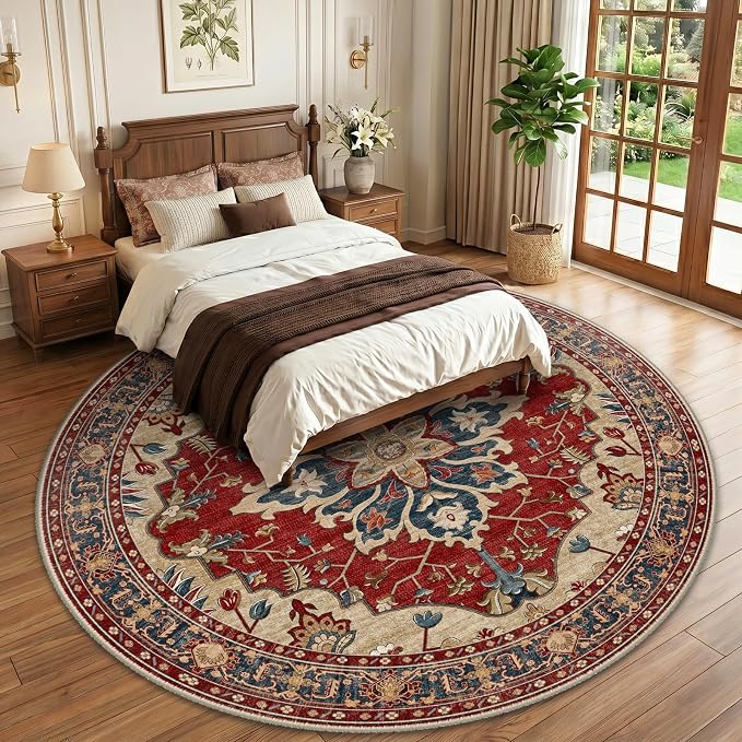 RELEANY Area Rugs Round 10ft Washable Non-Slip, Floral Vintage Distress - Image 2