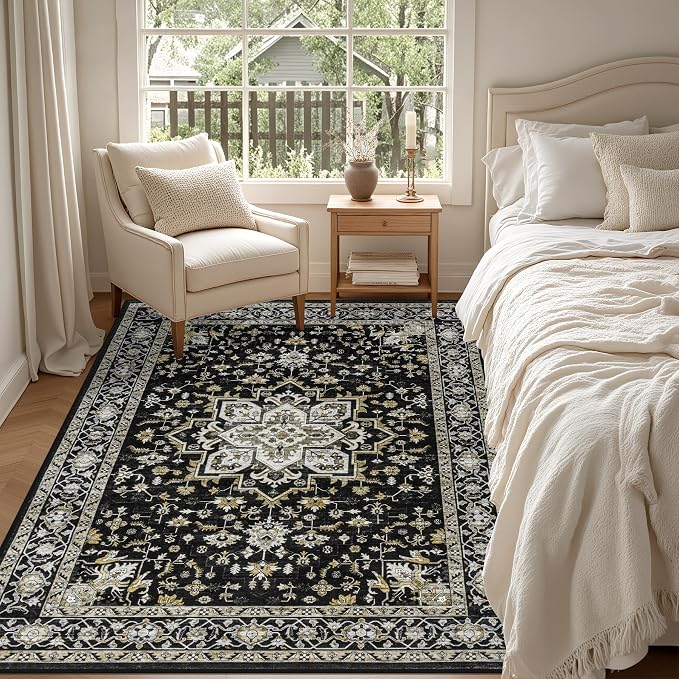 6x9 Area Rugs Living Room Rug: Washable Vintage Boho Medallion Rug No Slip - Image 4