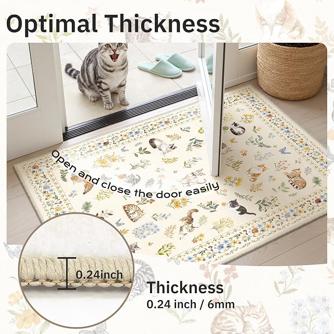 Soalmost Cat 4x6 Area Rugs, Machine Washable Animal Floral Accent Rug Non-Slip - Image 9