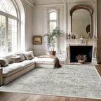 Soalmost 5x7 Area Rugs Grey Low Pile Indoor Washable Trendy Faded Style Floral - Image 2