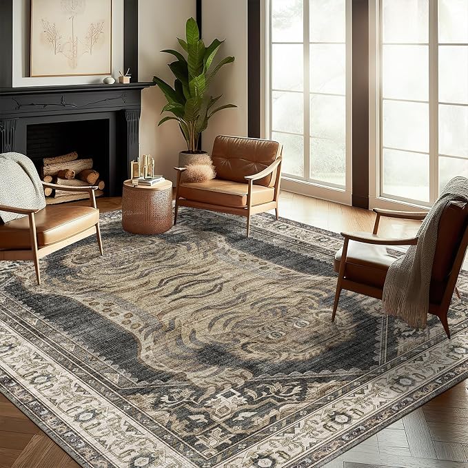 CHAMPLANT Washable Area Rug 9'x12' Retro Boho Design Non-Shedding Easy Care - Image 2