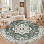 Round Area Rug for Living Room: 4 ft Washable Vintage Boho Soft Thin Circle Rug by EXPEDIX