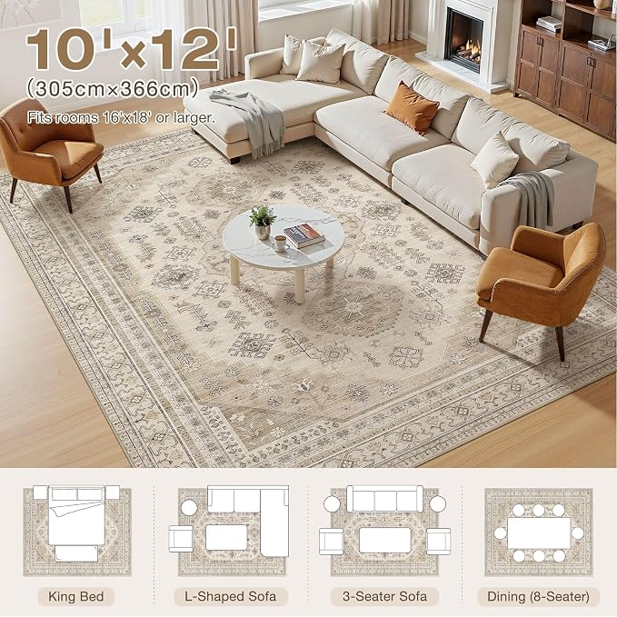 10x12 Washable Area Rug, Large Rugs - Image 8
