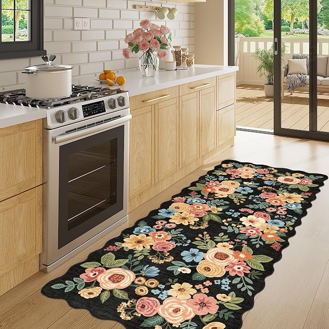 DUKINO 2x5 Washable Runner Rugs, Non Slip Floral Print Entryway Rug - Image 3