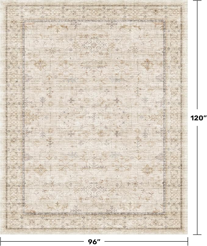 Hazo Haus Washable Ivory Living Room Rug, 8x10 Non Slip Area Rugs - Image 2