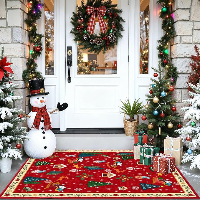 Christmas Rug 2x3 Small Washable Red Kitchen Rugs Non-Slip Indoor Entry Carpet - Image 6