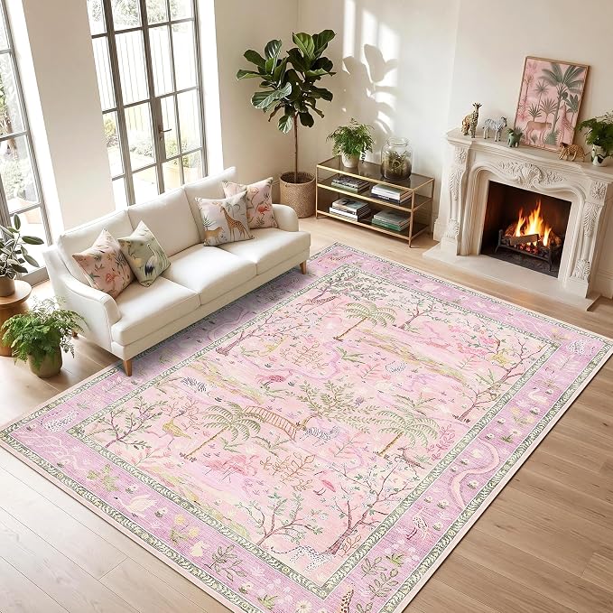 8x10 Washable Rug for Living Room Purple Animal Print Large Bedroom Rugs Non by Garvee