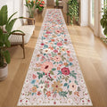 DUKINO 2.6x14 Kitchen Runner Rug, Lightweight Floral Washable Rug by DUKINO