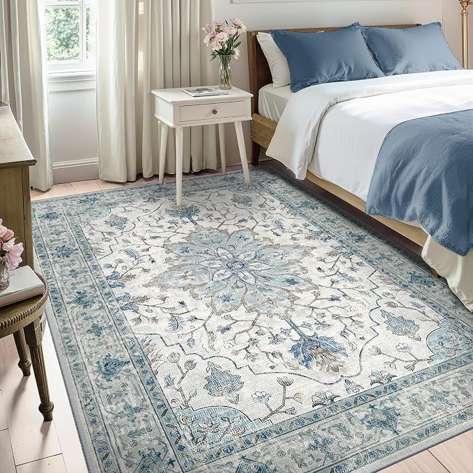 RELEANY Area Rugs 5'x7' Washable Non-Slip, Floral Vintage Distress Medallion - Image 2