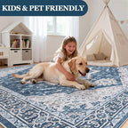 5x7 Area Rugs for Living Room:Blue Washable Vintage Medallion Boho Rug Non-Slip - Image 4