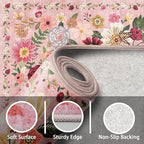 Pink Floral Bedroom Rug 4x6, Non-Slip Washable Rugs - Image 3