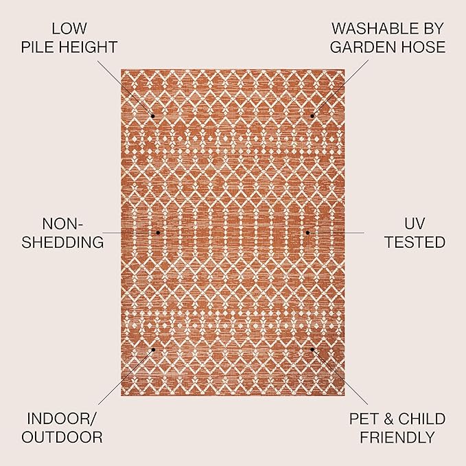 JONATHAN Y Moroccan Geometric Indoor Outdoor Area Rug 3X5 Orange/Cream - Image 3