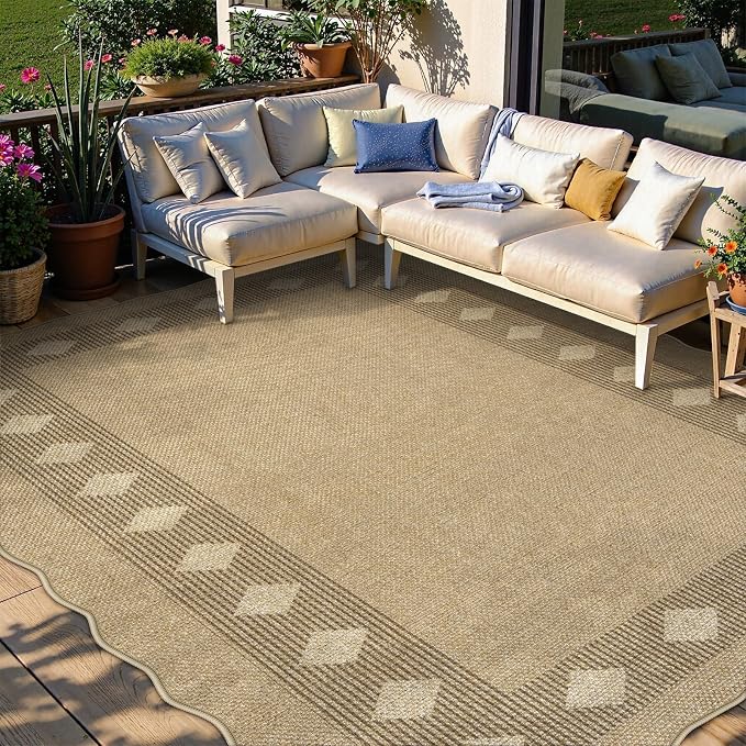 LIVEBOX Scalloped Easy Jute Diamond Outdoor Rug Living Room, Washable 8x10 - Image 3