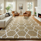 ONASAR 7x9 Area Rugs for Living Room Bedroom, Large Fluffy Beige and White by ONASAR