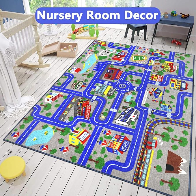 Capslpad Kids Rug Educational Play Rug 6.6' x 5' Traffic Road Kids Play Car Mat - Image 6