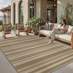 6x9 Easy Jute Stripe Area Rug Washable Beige Brown Indoor Outdoor Rug Non Slip by WondRg