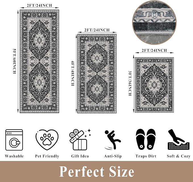 3-Piece Non-Slip Machine Washable Kitchen Rug Set - Image 2