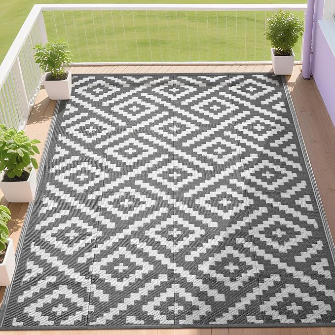 RURALITY Outdoor Rugs 5x8 Feet for Patios Clearance, Plastic Straw Waterproof by RURALITY