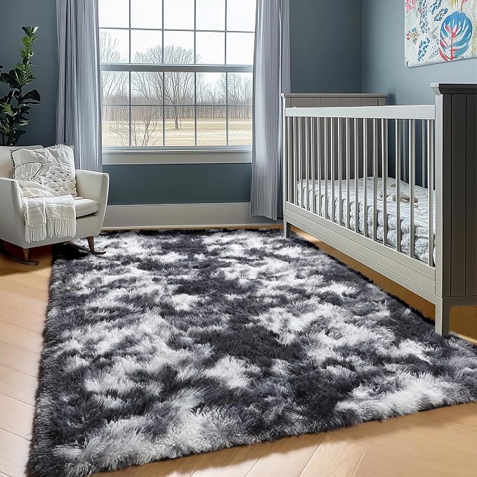 ONASAR Black and White Rugs for Bedroom Living Room, Fluffy 4x6 Indoor Bedside - Image 7