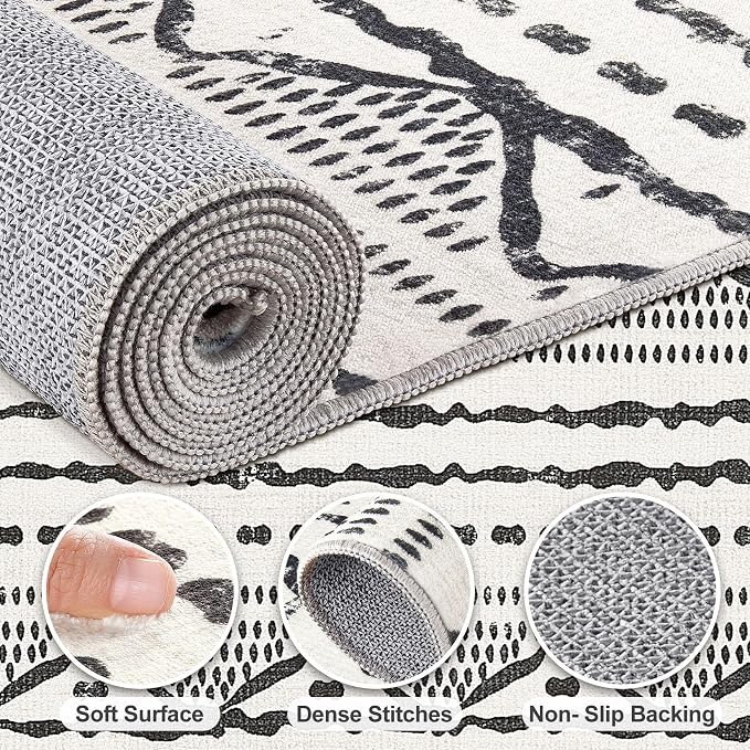 Nakagishi Area Rug Living Room Rugs: 6X9 Machine Washable Boho Large Neutral - Image 4