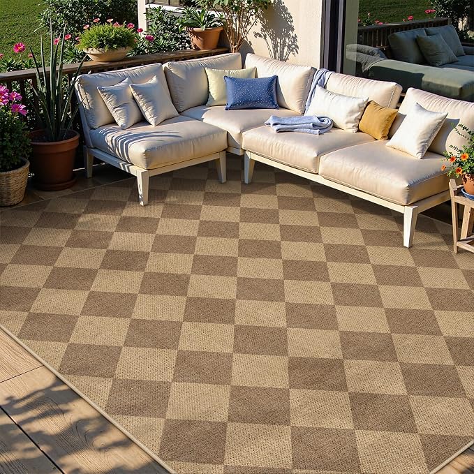 Lahome Colette Checkered Easy Jute 6x9 Rug, Large Rugs - Image 3