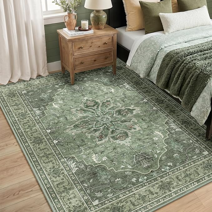 RELEANY Area Rugs 5'x8' Washable Non-Slip, Floral Vintage Distress Medallion - Image 2