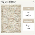 Soalmost 5x7 Area Rugs Brown Pink Low Pile Indoor Washable Trendy Faded Style - Image 3