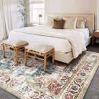 CHAMPLANT Washable Area Rug 10'x14' Beige Blue Boho Chic Medallion Distressed - Image 3